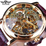 Famous Brand Transparent Luxury Gold Case Casual Design Brown Leather Strap Mechanical Skeleton Watches - The Jewellery Supermarket