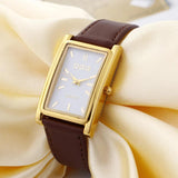 New Arrival New Luxury Brand Gold Dial Leather Strap Rectangle Quartz Business Watches