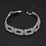 Charming  Hollow Geometric Silver Colour Rhinestone Crystal Link Bracelets &Bangles For Women - Fashion Jewellery