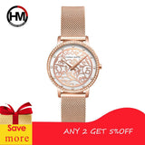 Top Luxury Brand Elegant White Flower 3D Engraving Dial Face Rhinestones Fashion Waterproof Ladies Watches