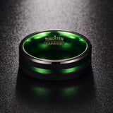 New Arrival Black Matte Finish Green Center Groove Polished Beveled Edges Tungsten Carbide Men's Ring - The Jewellery Supermarket