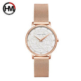 Top Luxury Brand Elegant White Flower 3D Engraving Dial Face Rhinestones Fashion Waterproof Ladies Watches