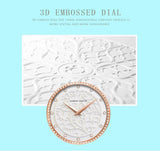 Top Luxury Brand Elegant White Flower 3D Engraving Dial Face Rhinestones Fashion Waterproof Ladies Watches