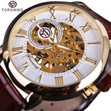 NEW  Luxury Brand3d Logo Design Hollow Engraving Black Gold Case Leather Skeleton Mechanical Watches - The Jewellery Supermarket