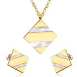 New Gold Colour Stainless Steel Geometry Shell Pendant Necklace Earrings Jewellery Sets - Ideal for Special Occasions - The Jewellery Supermarket