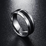 New Arrival 8MM Brushed Finish and Black Center Beveled Edge Tungsten Carbide Wedding Engagement Rings