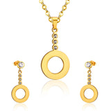 New Hollow Out Round Pendant Necklace Steel/Gold Colour Dangle Earrings Stainless Steel Jewellery Sets - The Jewellery Supermarket