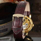 Famous Brand Transparent Luxury Gold Case Casual Design Brown Leather Strap Mechanical Skeleton Watches - The Jewellery Supermarket