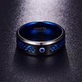 New 8mm Tungsten Celtic Dragons Red Green Blue Carbon Fiber Tungsten Ring - Comfort Fit Wedding Rings - The Jewellery Supermarket