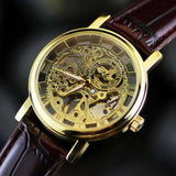 Famous Brand Transparent Luxury Gold Case Casual Design Brown Leather Strap Mechanical Skeleton Watches - The Jewellery Supermarket