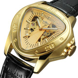 New Top Brand Classic Golden Tone and Black Fashion Creative Triangle Surface Three-Pointer Wristwatches for Men