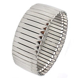 New Stainless Steel Fashion Jewellery Bangle Bracelets - Casual Women Silver Colour Wide Elastic Bracelets - The Jewellery Supermarket