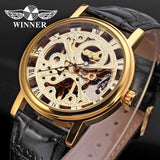 Famous Brand Transparent Luxury Gold Case Casual Design Brown Leather Strap Mechanical Skeleton Watches - The Jewellery Supermarket