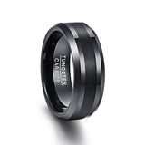 New Arrival Brushed Center Beveled Edge BlackTungsten Carbide Comfort Fit Wedding Engagement Rings - The Jewellery Supermarket