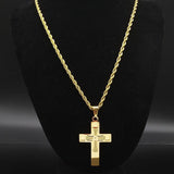 Fashion Big Long Cross Jesus Stainless Steel Christian Necklace - Gold Colour Chain Necklace Jewellery - The Jewellery Supermarket