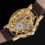 Famous Brand Transparent Luxury Gold Case Casual Design Brown Leather Strap Mechanical Skeleton Watches - The Jewellery Supermarket