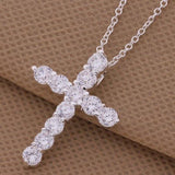 Silver Colour Christian Necklace - Fashion Cross AAA CZ crystals Religious Christmas gift Pendant Necklace - The Jewellery Supermarket