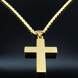 Fashion Big Long Cross Jesus Stainless Steel Christian Necklace - Gold Colour Chain Necklace Jewellery - The Jewellery Supermarket