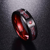 New 8mm Tungsten Celtic Dragons Red Green Blue Carbon Fiber Tungsten Ring - Comfort Fit Wedding Rings - The Jewellery Supermarket