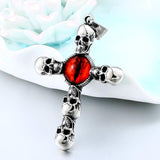 New Stainless Steel Christian Pendant Necklace Retro Red Devil Eye Pendant - Punk Style Cross Skull Pendants  - The Jewellery Supermarket