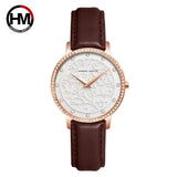 Top Luxury Brand Elegant White Flower 3D Engraving Dial Face Rhinestones Fashion Waterproof Ladies Watches