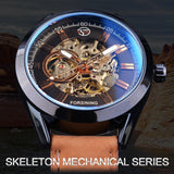 New Top Brand Blue Light Glass Casual Leather Military Automatic Mechanical Wrist Skeleton Luminous Watch  - The Jewellery Supermarket