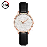 Top Luxury Brand Elegant White Flower 3D Engraving Dial Face Rhinestones Fashion Waterproof Ladies Watches