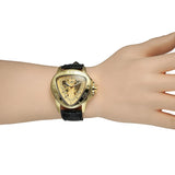 New Top Brand Classic Golden Tone and Black Fashion Creative Triangle Surface Three-Pointer Wristwatches for Men