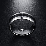 New Arrival 8MM Brushed Finish and Black Center Beveled Edge Tungsten Carbide Wedding Engagement Rings - The Jewellery Supermarket