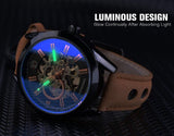 New Top Brand Blue Light Glass Casual Leather Military Automatic Mechanical Wrist Skeleton Luminous Watch  - The Jewellery Supermarket