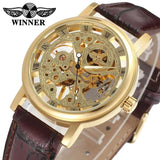 Famous Brand Transparent Luxury Gold Case Casual Design Brown Leather Strap Mechanical Skeleton Watches - The Jewellery Supermarket