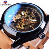 New Top Brand Blue Light Glass Casual Leather Military Automatic Mechanical Wrist Skeleton Luminous Watch  - The Jewellery Supermarket