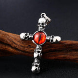 New Stainless Steel Christian Pendant Necklace Retro Red Devil Eye Pendant - Punk Style Cross Skull Pendants  - The Jewellery Supermarket