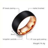 New Black Men's Tungsten Ring 8MM Inner Rose Gold-Colour Rings - Men Tungsten Jewellery - The Jewellery Supermarket