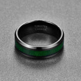 New Vintage Inlaid Maple Electroplated Black Tungsten Carbide Ring with Green Line - Wedding Jewellery - The Jewellery Supermarket