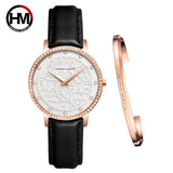 New Elegant Quartz Ladies Watches Stainless Steel Mesh Casual Waterproof Wrist Watches with 1 Set Bracelet