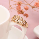 New Fine Jewellery Boho Hollow Flower14K Rolled Rose Gold Ring for Women, Ethnic Wedding Party Rings