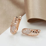 14 Karat Gold Filled Oval Hollow Wave Glossy Matrix 1mm AAA Zircon Diamonds Earrings