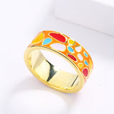Fashion New Colour Epoxy Irregular Pattern Handmade Enamel 18KGP Gold Ring