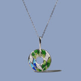 Genuine Handmade Green Bamboo Leaves Luminous AAA Zircon Diamonds Necklace