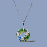 Genuine Handmade Green Bamboo Leaves Luminous AAA Zircon Diamonds Necklace