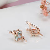 Latest Fashion Elegant Trendy Jewellery 14K Rose Gold Filled Oval Blue AAA Zircon Diamonds Dancing Women Earrings