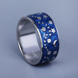 Charming Creative Night Star Moon Handmade Enamel Simple Silver 18KGP Ring