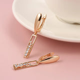 14K Rolled Gold  Flawless Smooth Hollow AAA White Zircon Diamonds  Long Drop Earrings