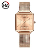Elegant Green Dial Roman Square Ladies Rose Gold Plated Case Watches Quartz Stainless Steel Fashion Wristwatches