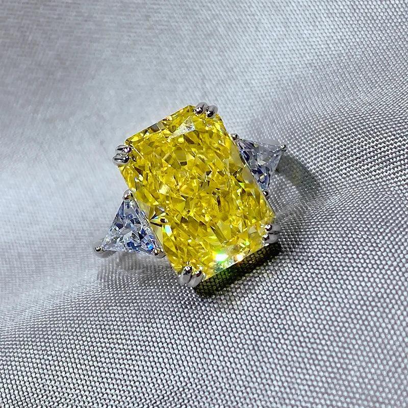 Exceptional Silver Luxury Blue, Yellow 10*14 AAAAA High Carbon Diamond Big Rings - Female Fine Jewellery - The Jewellery Supermarket