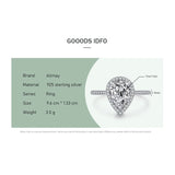 Luxury 3CT Sparkling Water Drop Shape AAAA Lab Created Diamond Silver Rings