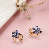 14K Rolled Gold Embossed Vintage Micro AAA Blue and White Zircons Light Luxury Earrings