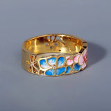 Handmade 925 Silver Exquisite Elegant Flower Enamel Pink Blue Silver Rings