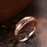 Luxury Stylish Simplicity Vintage Style Rolled 14K Rose Gold Blue AAA Zircon Crystals Ring -Fine Jewellery